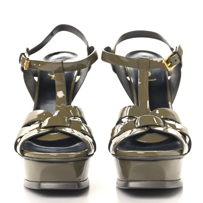 Saint Laurent Patent Tribute 105 Platform Sandals 38.5 Fog 3 of 9