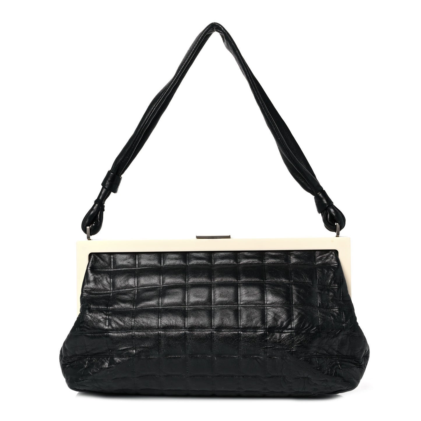 Lambskin Chocolate Bar Quilted Frame Shoulder Bag Black