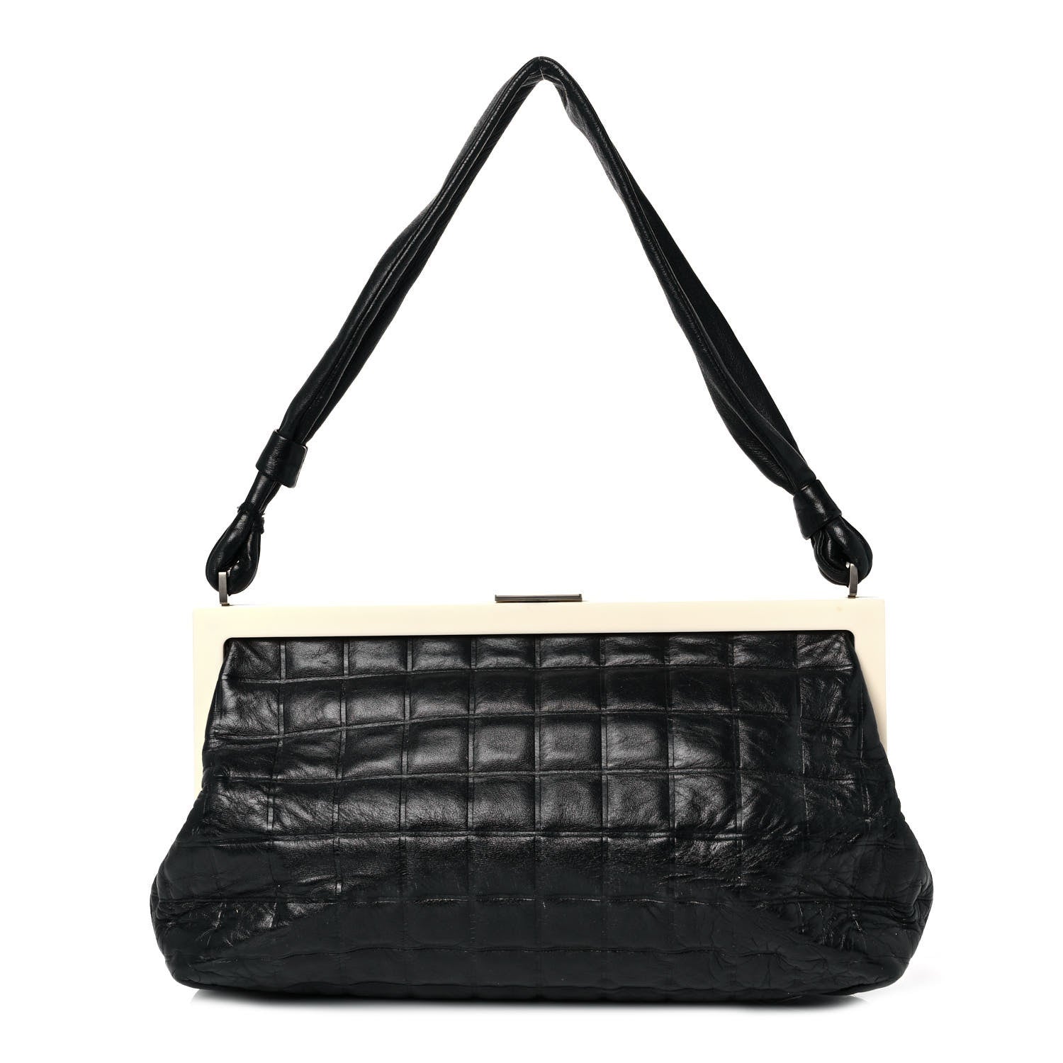 Chanel Lambskin Chocolate Bar Quilted Frame Shoulder Bag Black 1 of 10