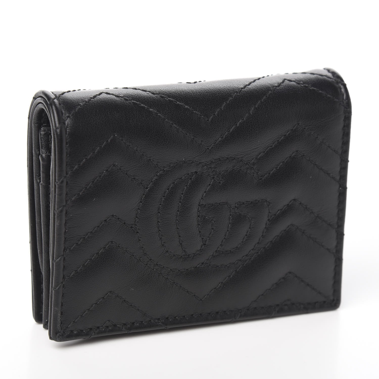 Gucci Calfskin Matelasse GG Marmont Card Case Wallet Black 2 of 7