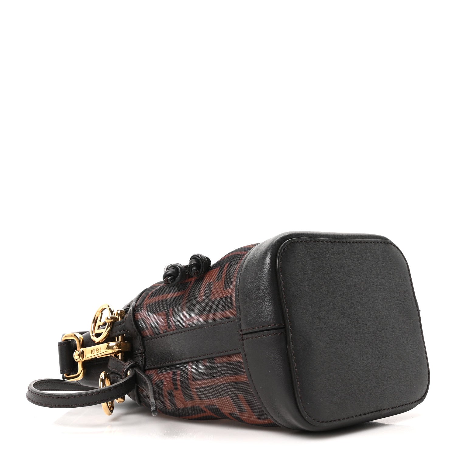 Fendi Mesh Vitello Grace F is Fendi FF 1974 Mini Mon Tresor Bucket Bag Marrone Black Ebano 4 of 10