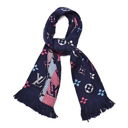 Louis Vuitton Wool Silk Rainbow Logomania Scarf Navy 1 of 4