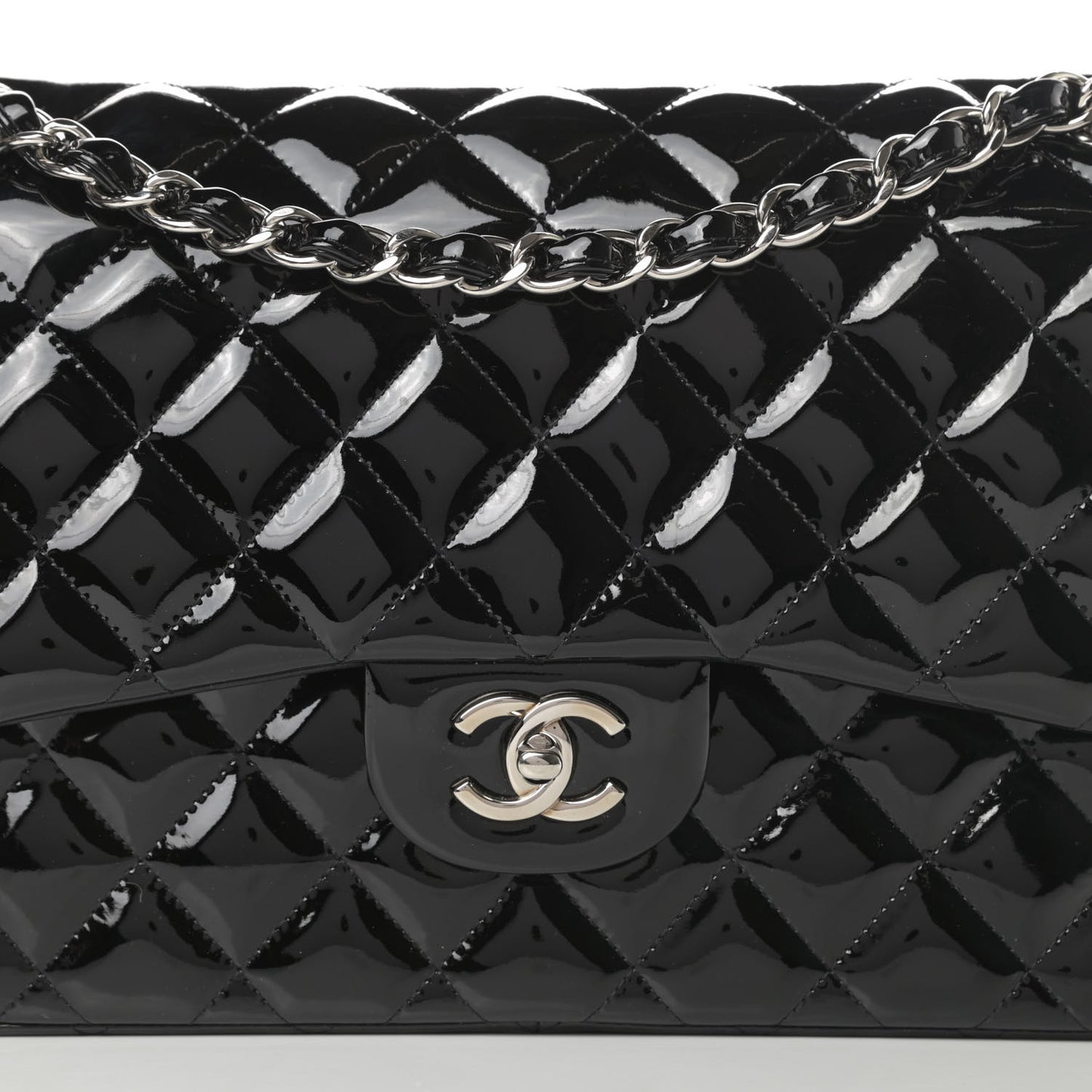 Patent Quilted Jumbo Double Flap Black