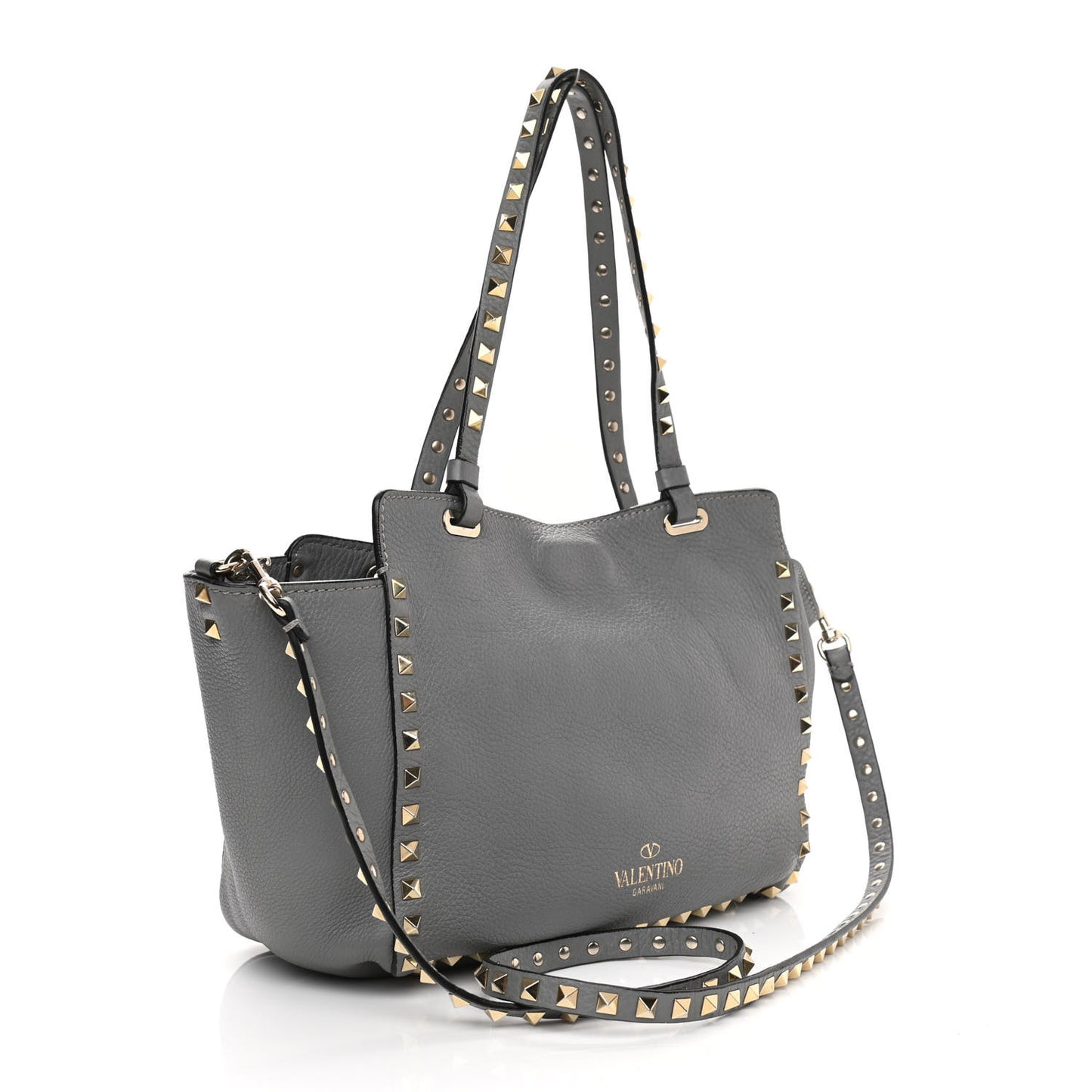 Grained Calfskin Small Rockstud Tote Grey