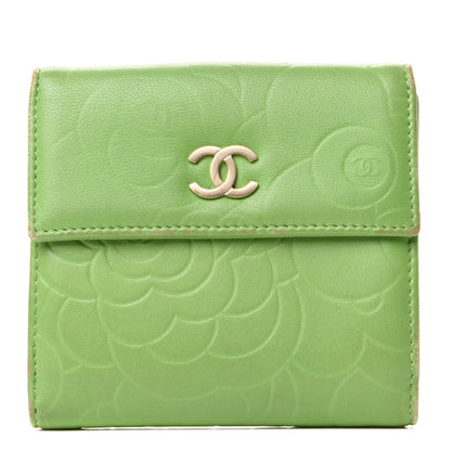 Chanel Lambskin Embossed Camellia French Wallet Light Green 1 of 8