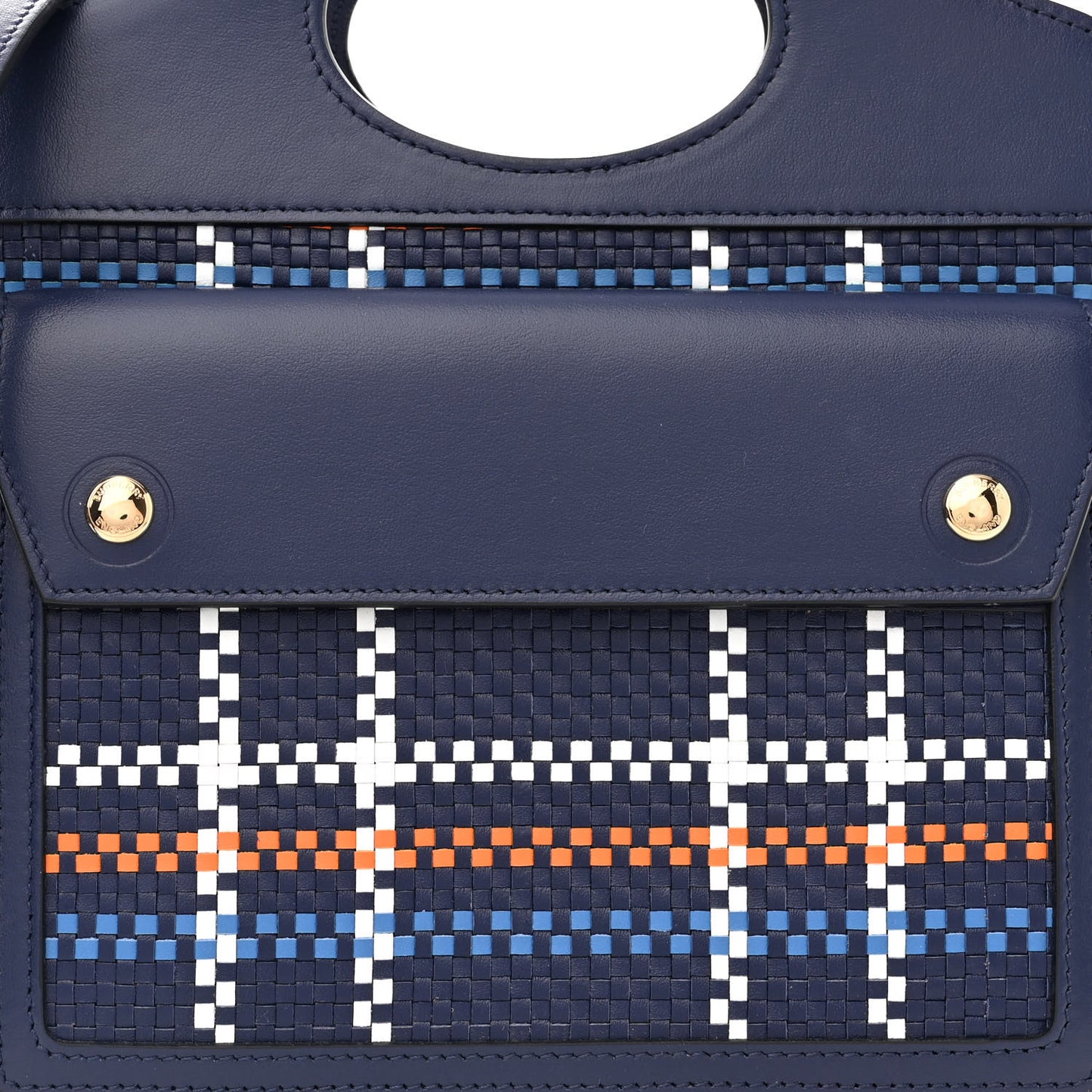 Calfskin Nylon Tartan Mini Pocket Bag Blue White Orange