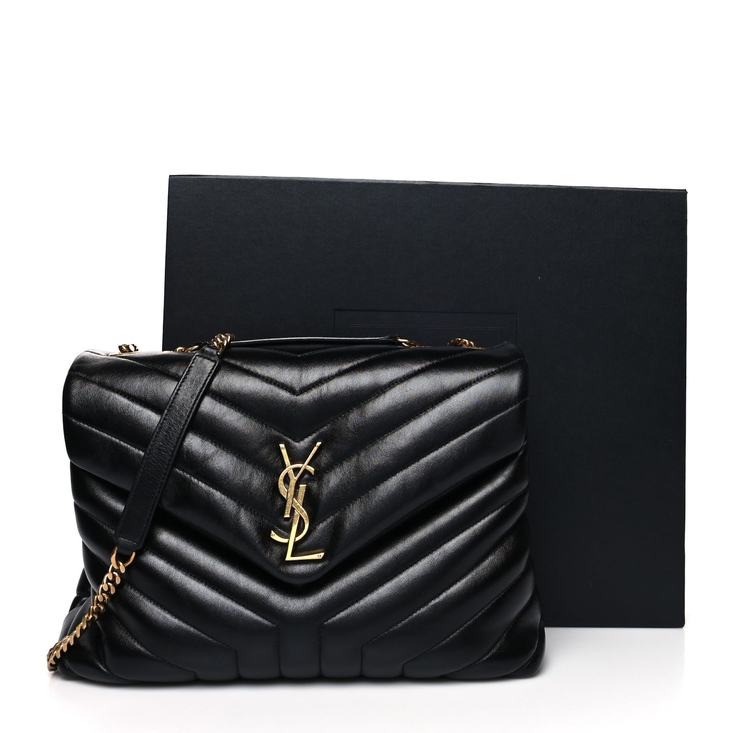 Calfskin Y Quilted Monogram Medium Loulou Chain Satchel Black