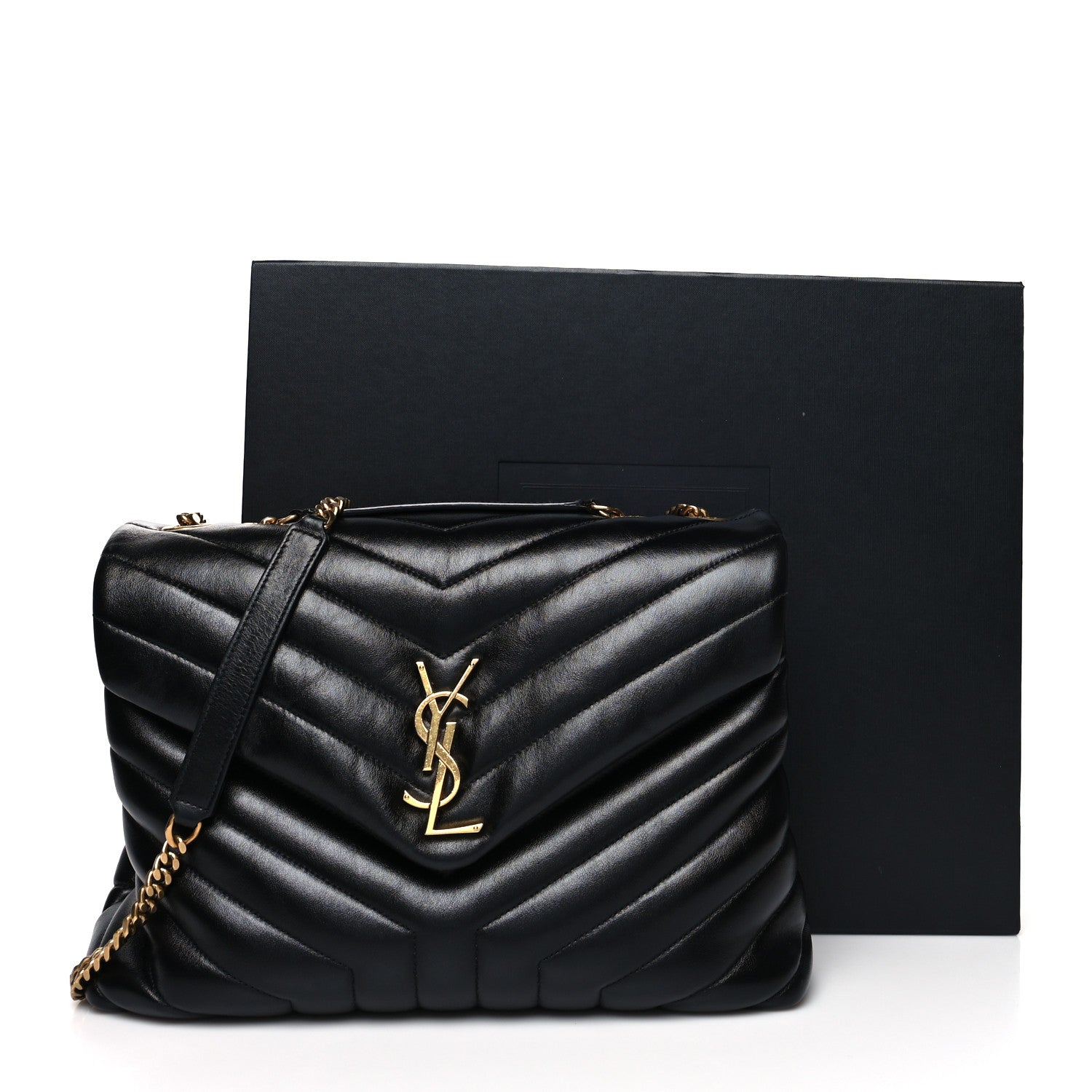 Saint Laurent Calfskin Y Quilted Monogram Medium Loulou Chain Satchel Black 14 of 14
