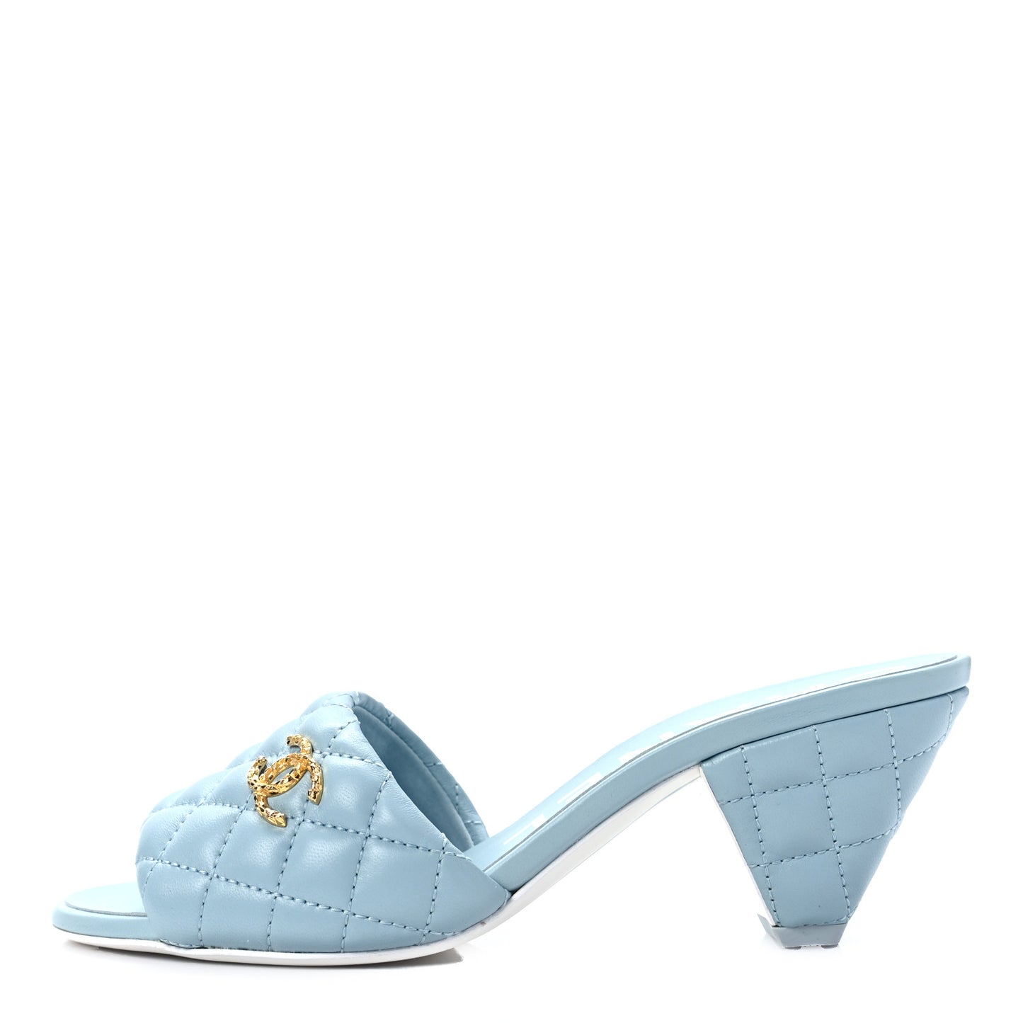 Lambskin Quilted Textured CC Mules 37.5 Light Blue