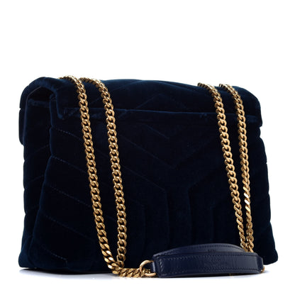 Saint Laurent Velvet Y Quilted Monogram Small Loulou Chain Satchel Medium Blue 3 of 9