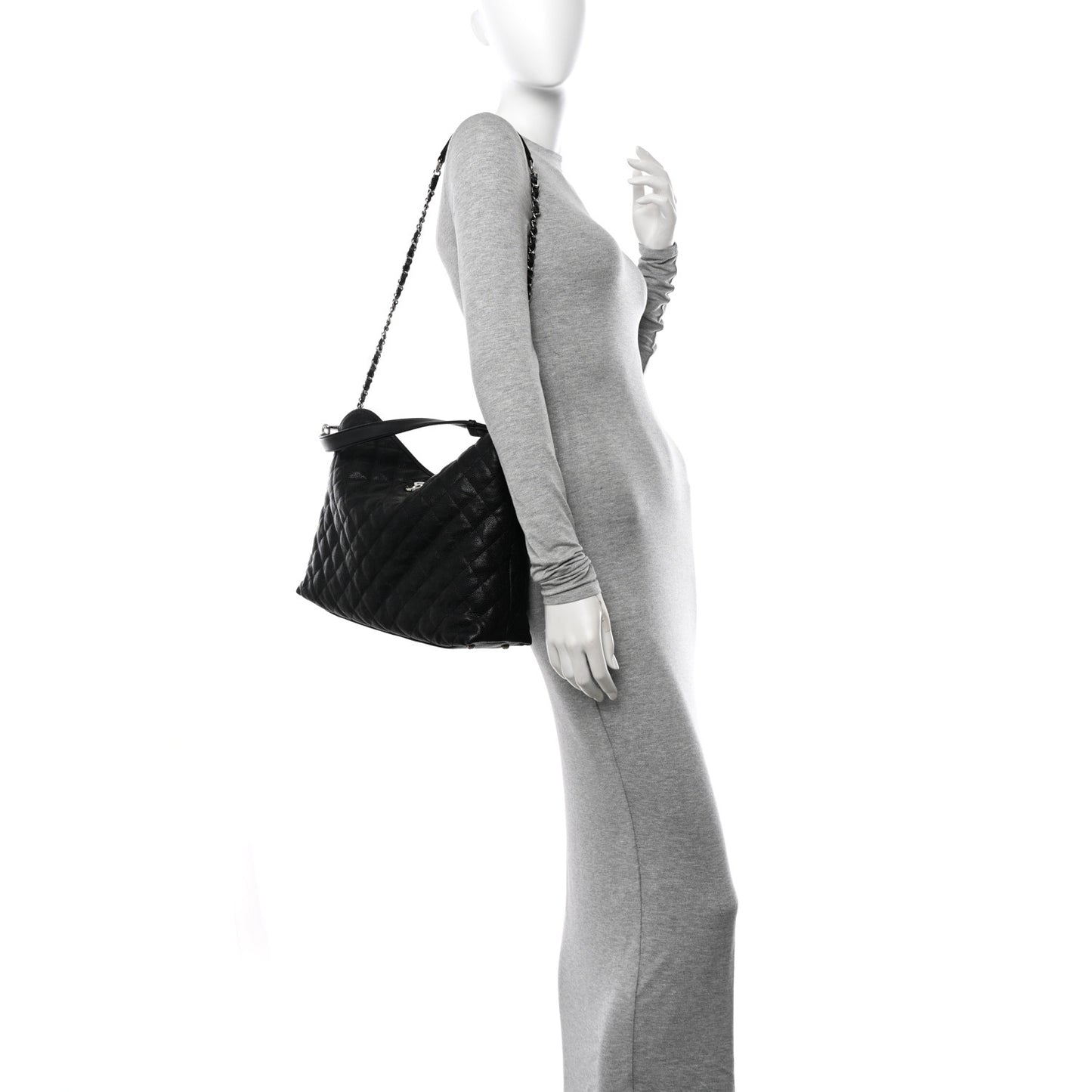Caviar Quilted French Riviera Hobo Black