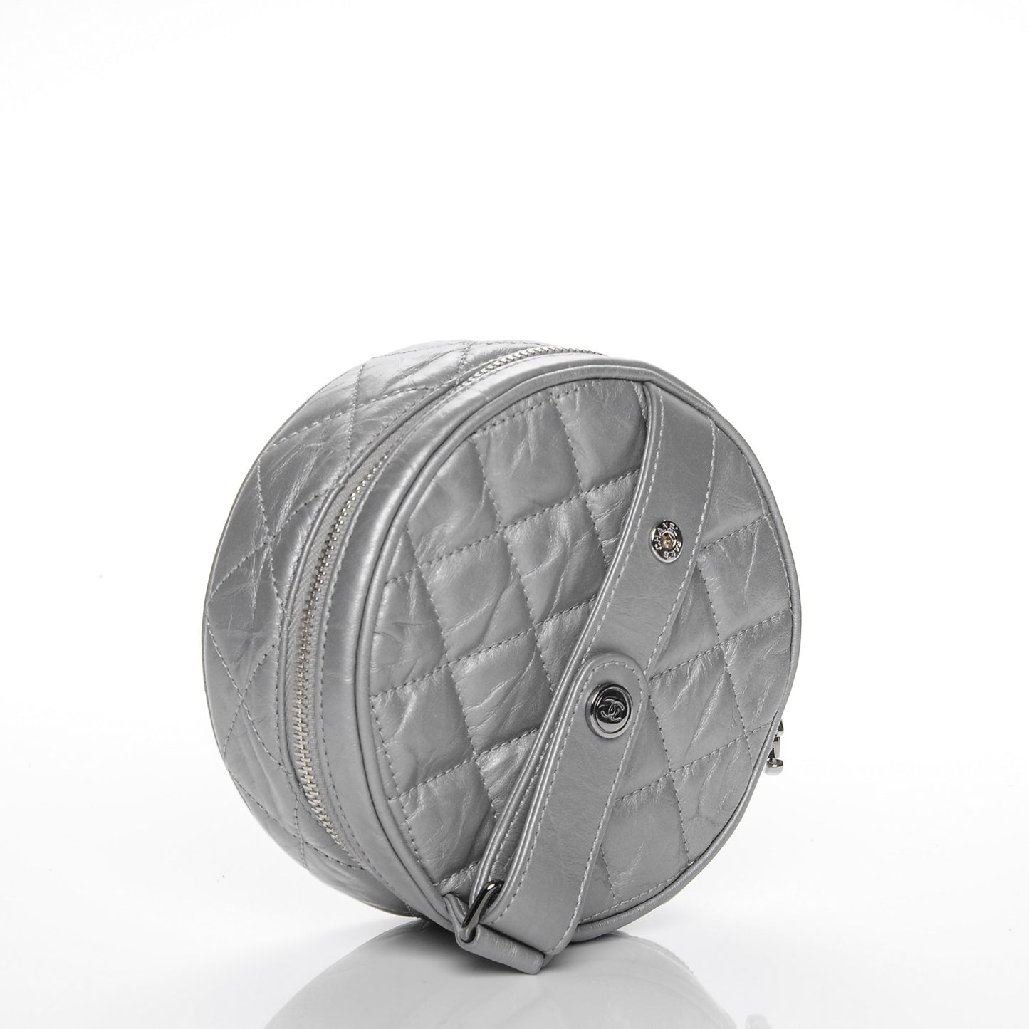 Metallic Aged Calfskin Quilted Belt Waist Bag Silver