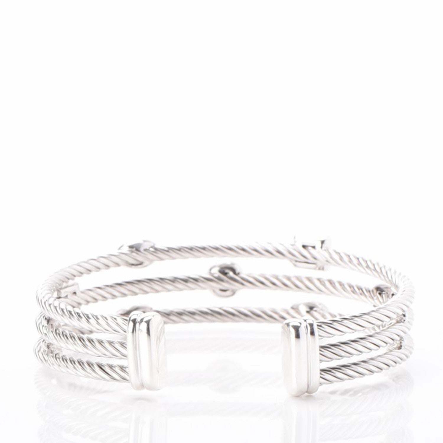 David Yurman Sterling Silver Diamond Three Row Confetti Cuff Bracelet 3 of 5