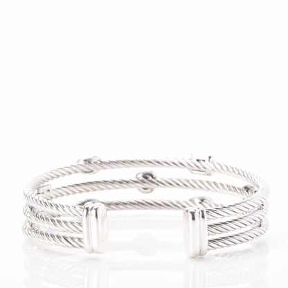 David Yurman Sterling Silver Diamond Three Row Confetti Cuff Bracelet 3 of 5