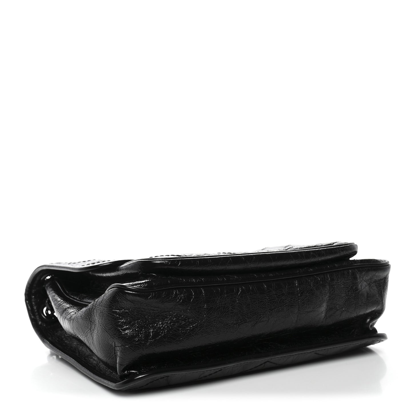 Crinkled Calfskin Matelasse Monogram Medium Niki Chain Satchel Black
