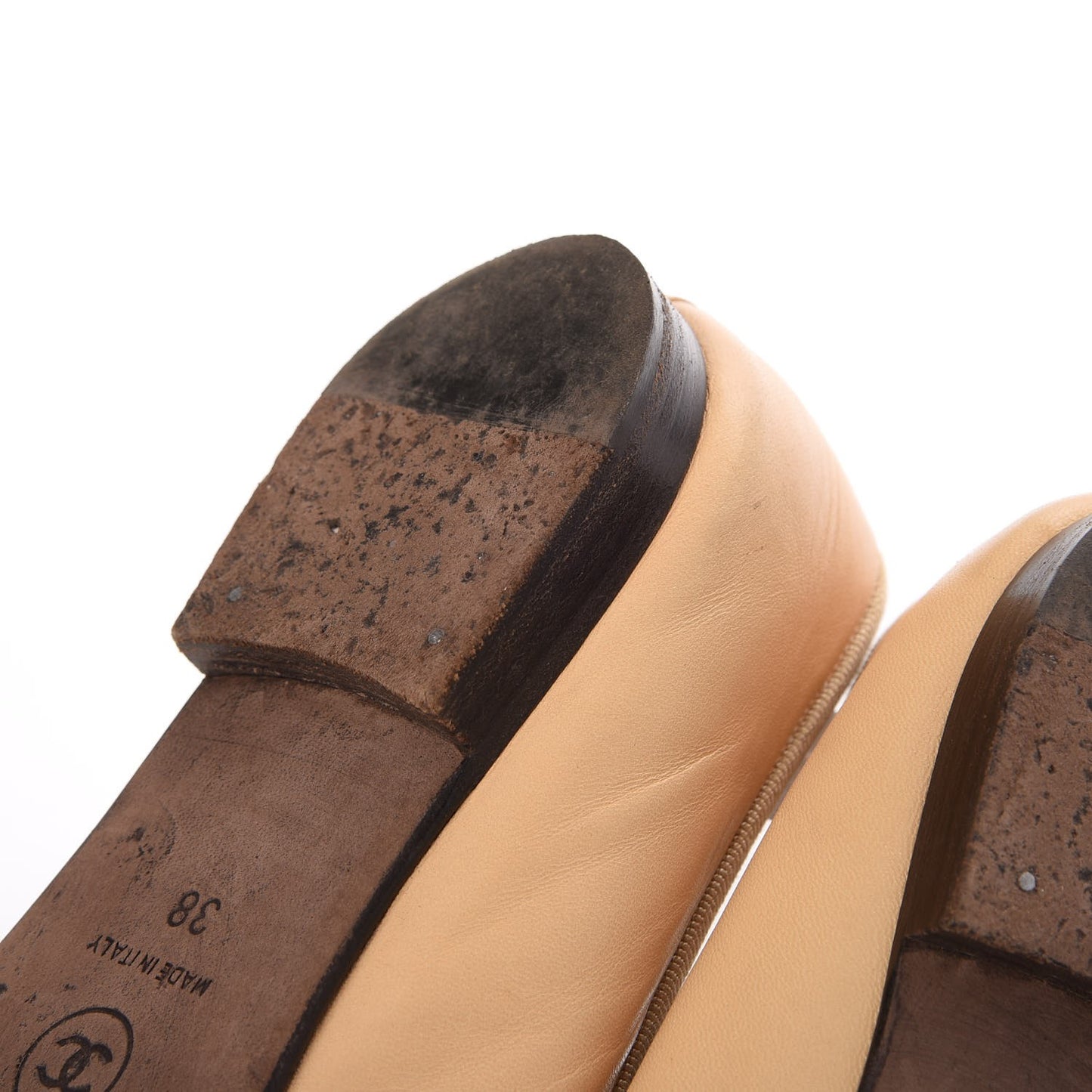 Lambskin CC Cap Toe Ballerina Flats 38 Beige Black