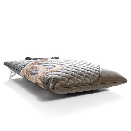 Chanel Calfskin Python Quilted Cambon Flat Tote Khaki 4 of 7
