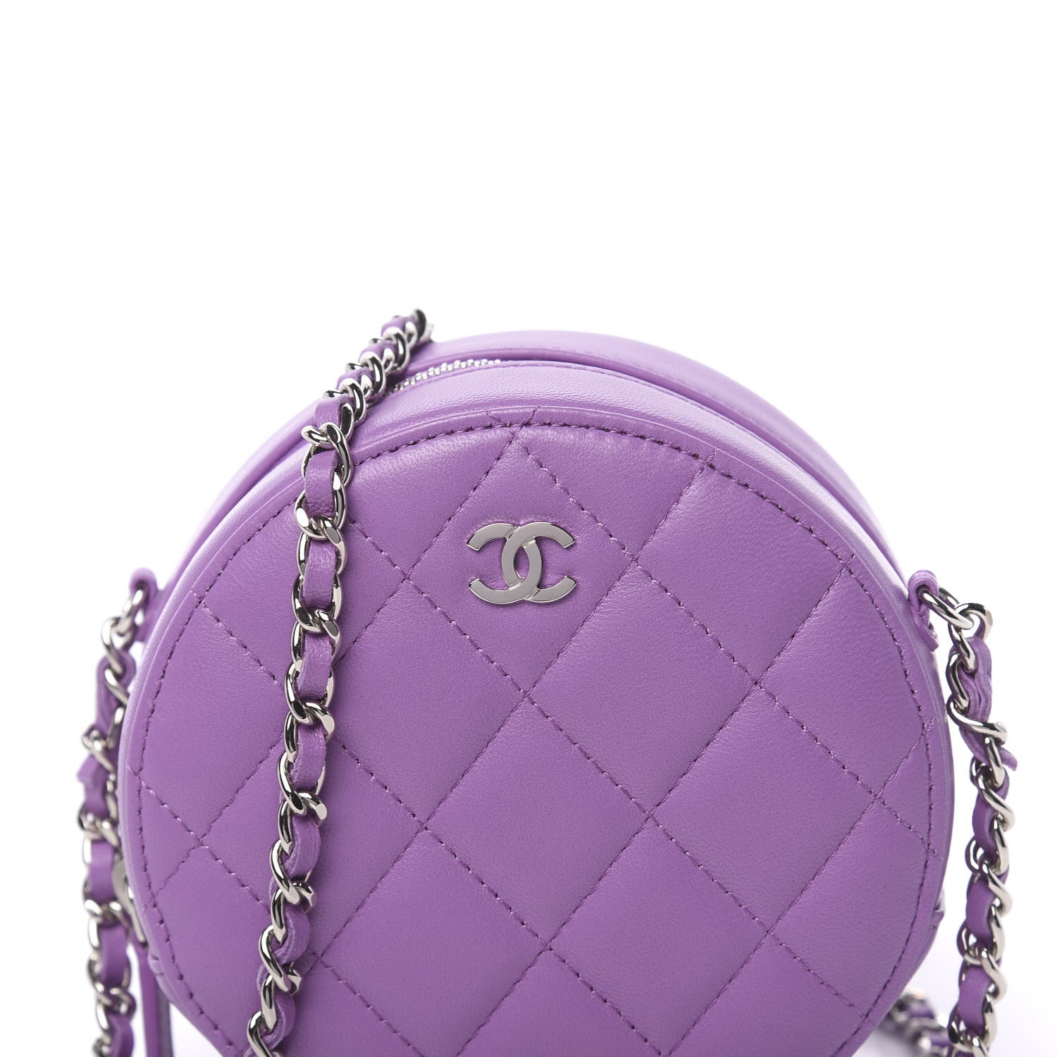 Chanel Lambskin Quilted Round Clutch With Chain Purple 10 of 11