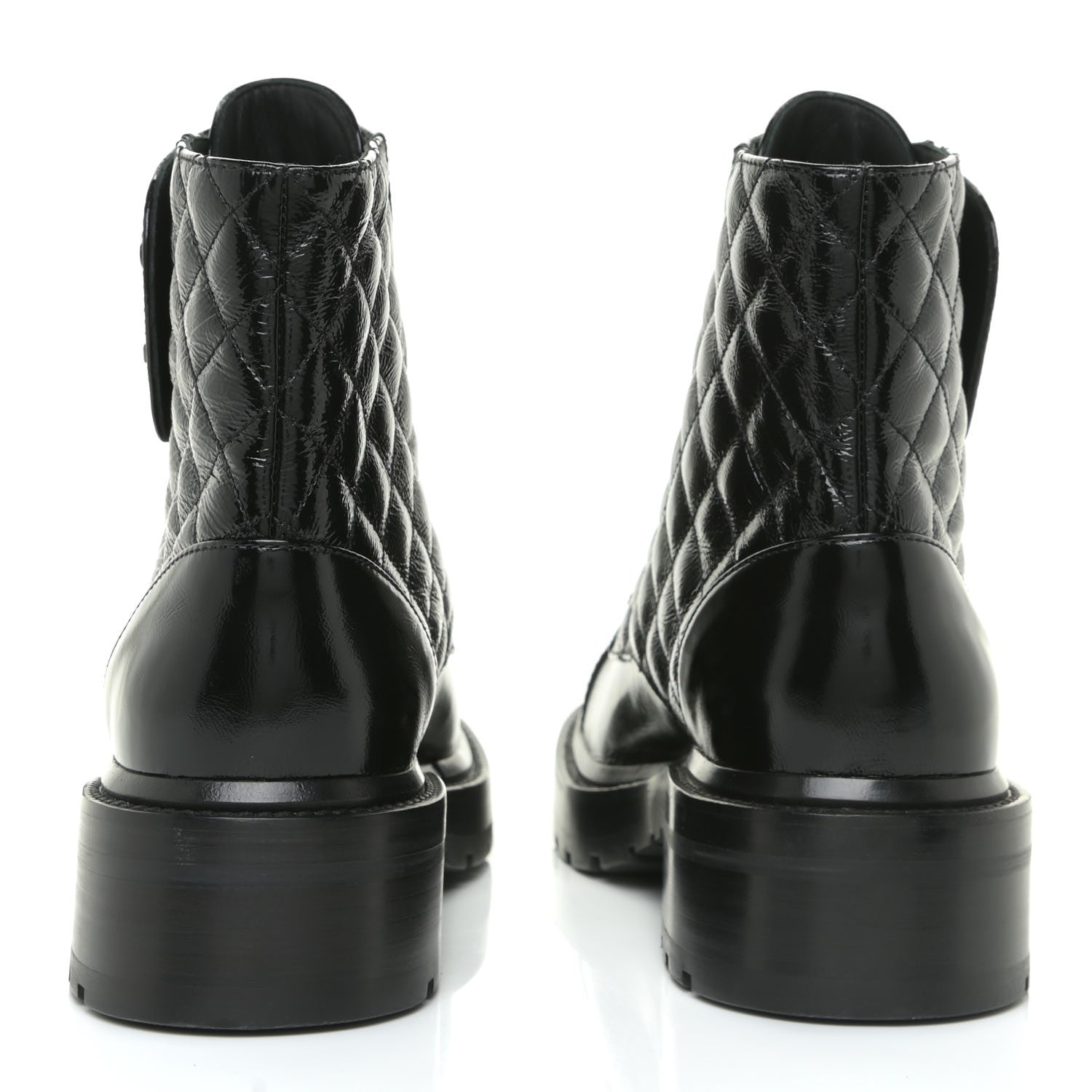 Chanel Shiny Calfskin Quilted Lace Up Combat Boots 38 Black 4 of 13