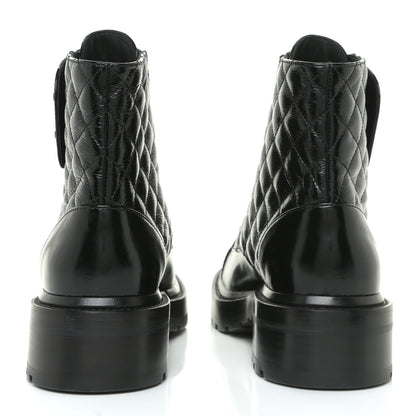 Chanel Shiny Calfskin Quilted Lace Up Combat Boots 38 Black 4 of 13