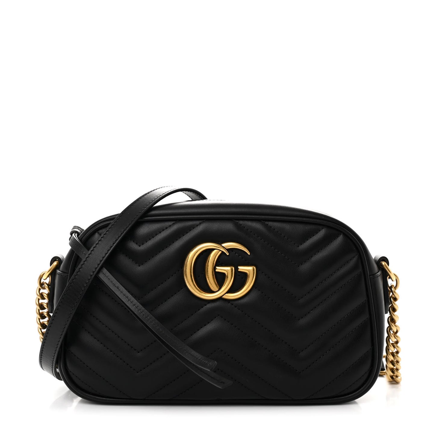 Calfskin Matelasse Small GG Marmont Chain Shoulder Bag Black