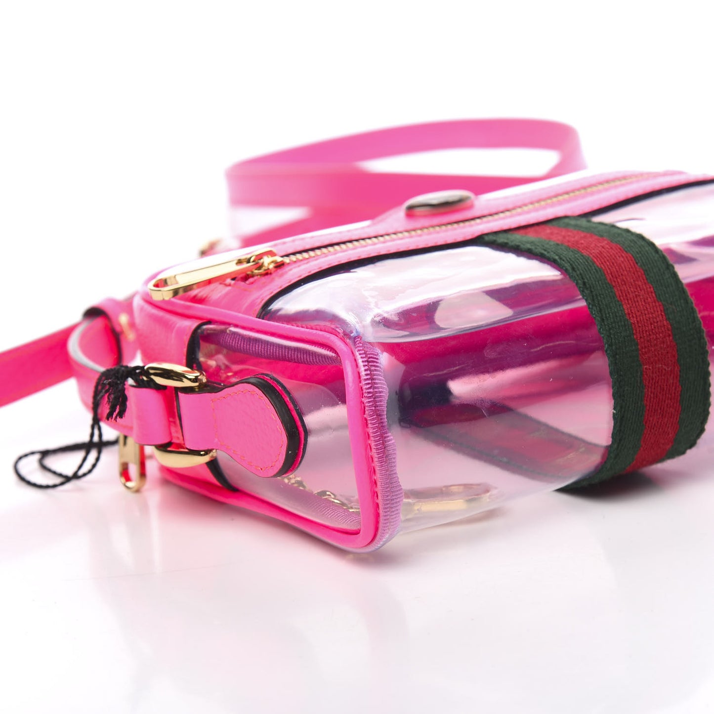 Vinyl Web Mini Ophidia Transparent Shoulder Bag Fluorescent Fuchsia