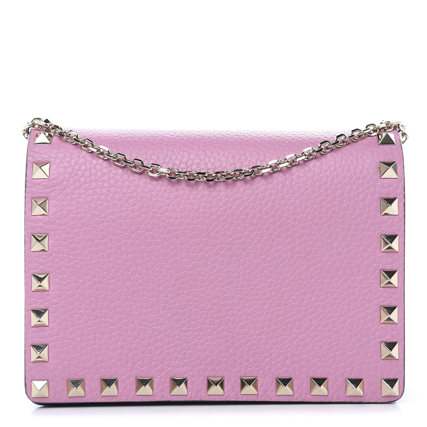 Valentino Garavani Grained Calfskin Rockstud Wallet on Chain Pink 1 of 11