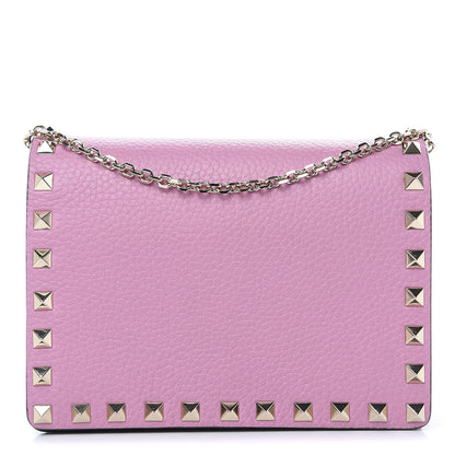Valentino Garavani Grained Calfskin Rockstud Wallet on Chain Pink 1 of 11