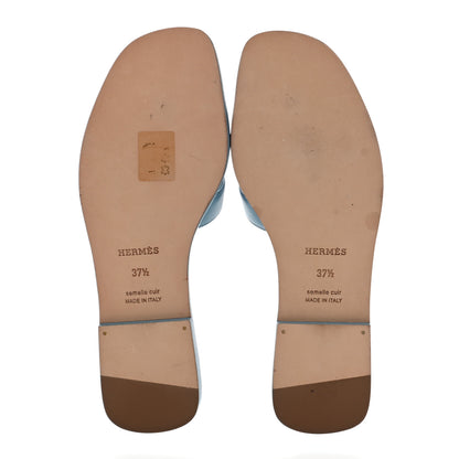 Hermes Calfskin Oran Sandals 37.5 Bleu Dorset 5 of 10