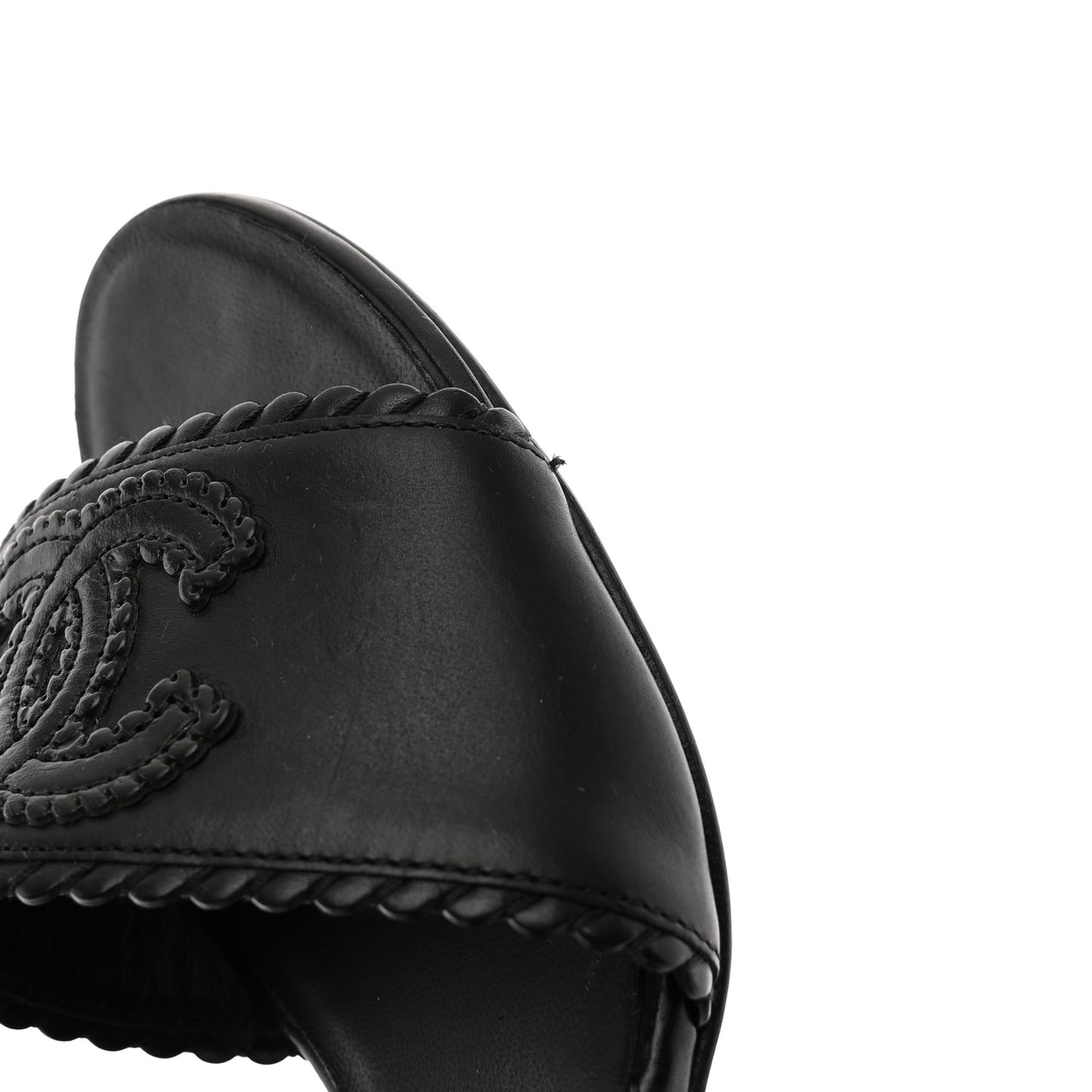 Calfskin Stitched CC Mule Sandals 36 Black