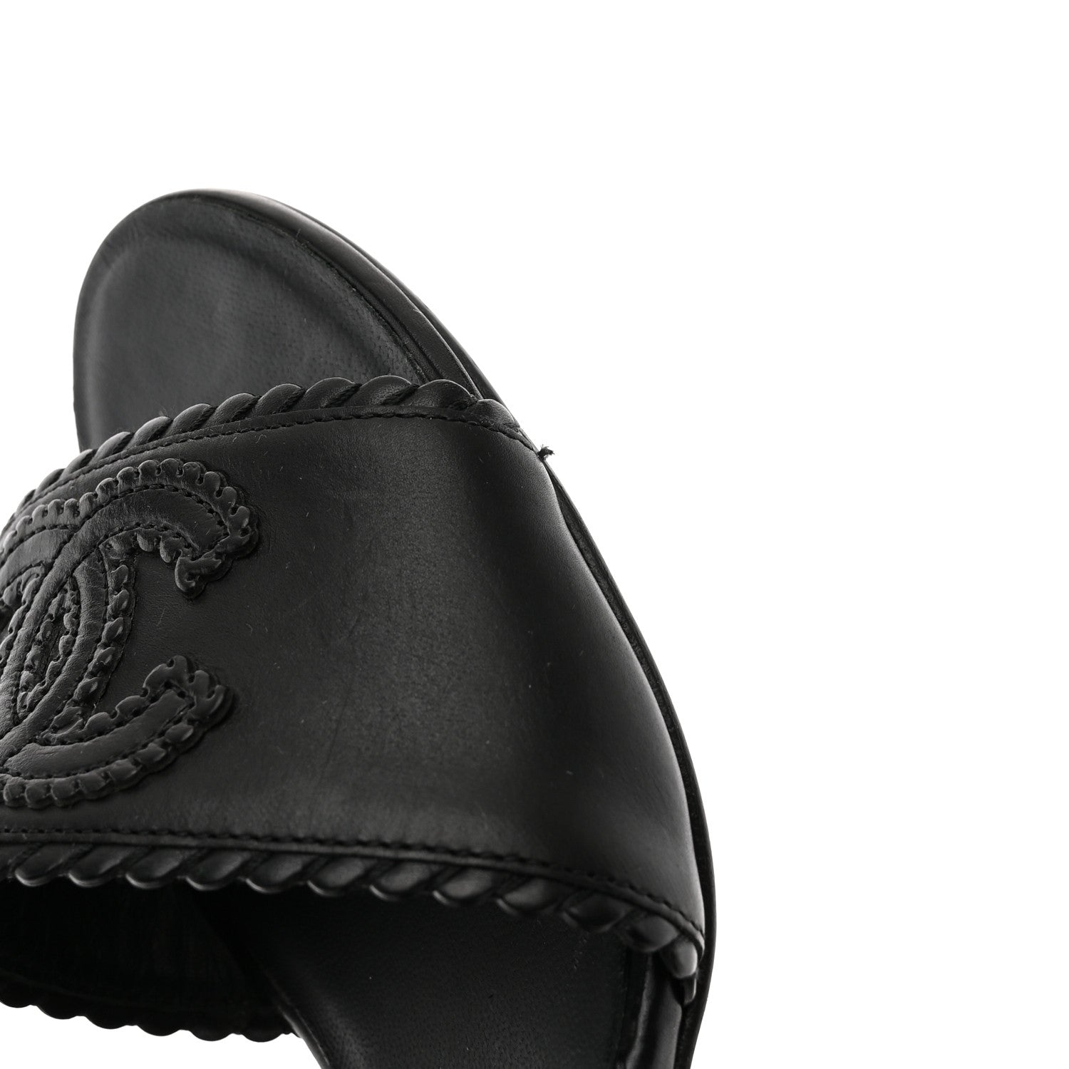 Chanel Calfskin Stitched CC Mule Sandals 36 Black 10 of 13