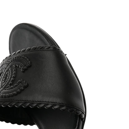Chanel Calfskin Stitched CC Mule Sandals 36 Black 10 of 13