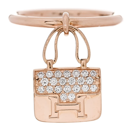 Hermes 18K Rose Gold Diamond Amulettes Constance Ring 52 6 1 of 7