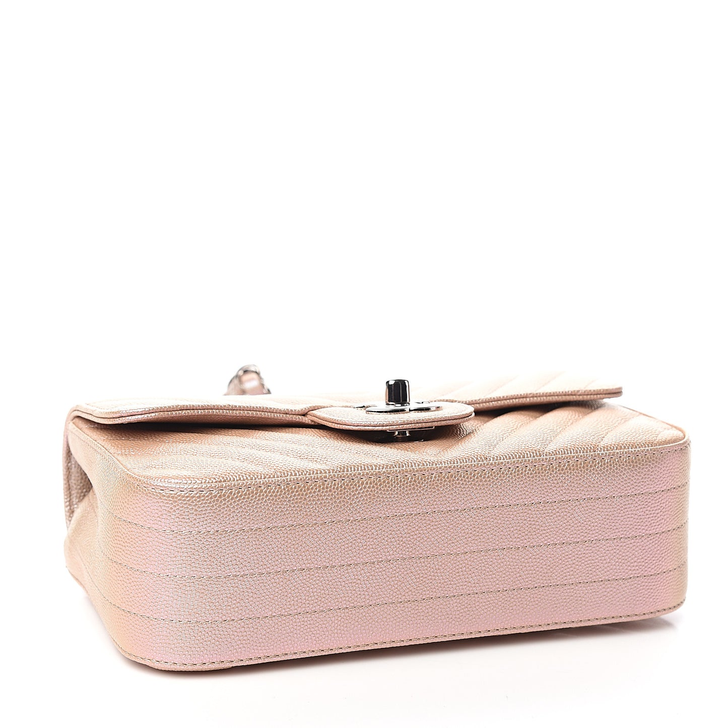 Iridescent Caviar Chevron Quilted Mini Rectangular Flap Light Gold