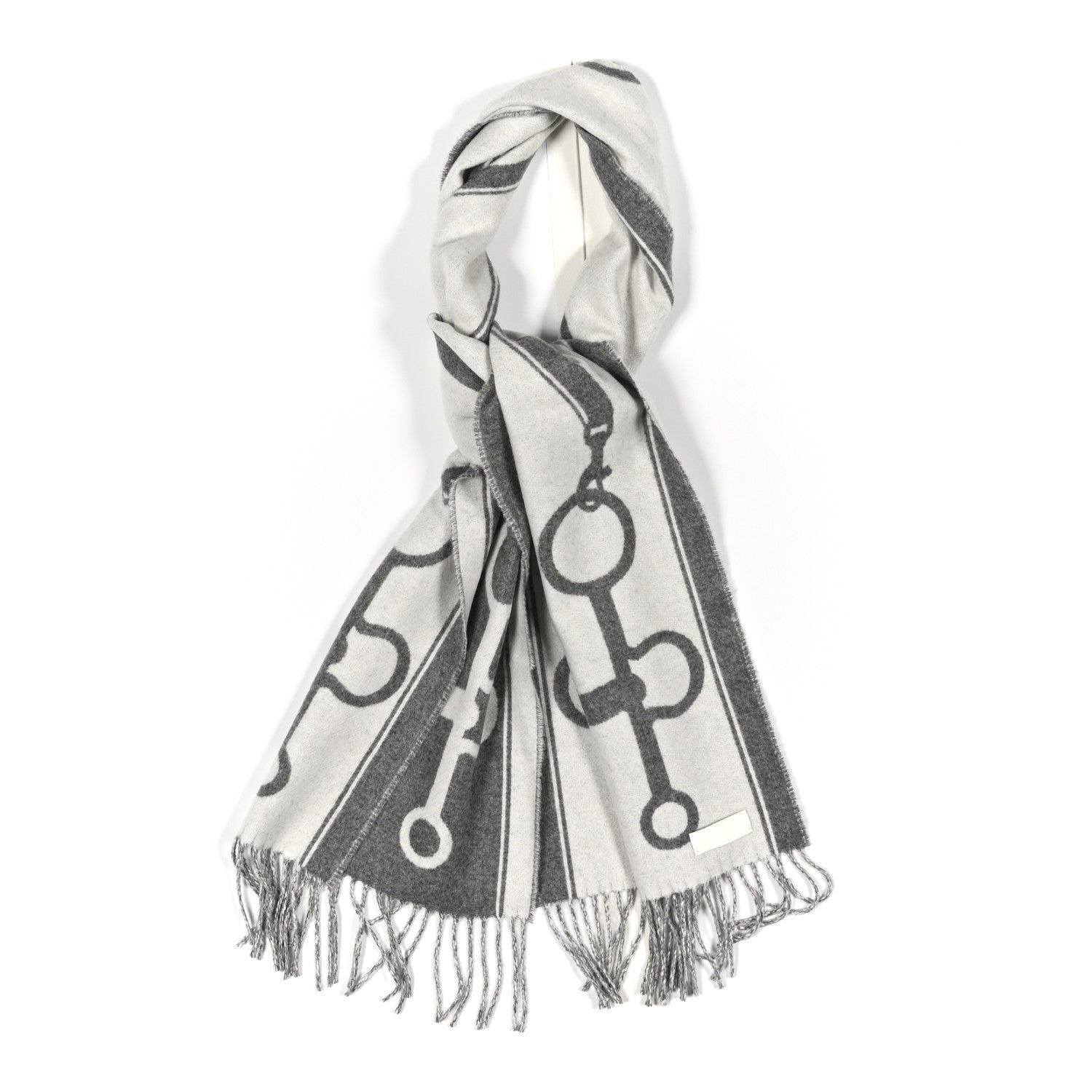 Hermes Cashmere Casaque Mors Muffler Ivoire Gris Flanelle 1 of 3