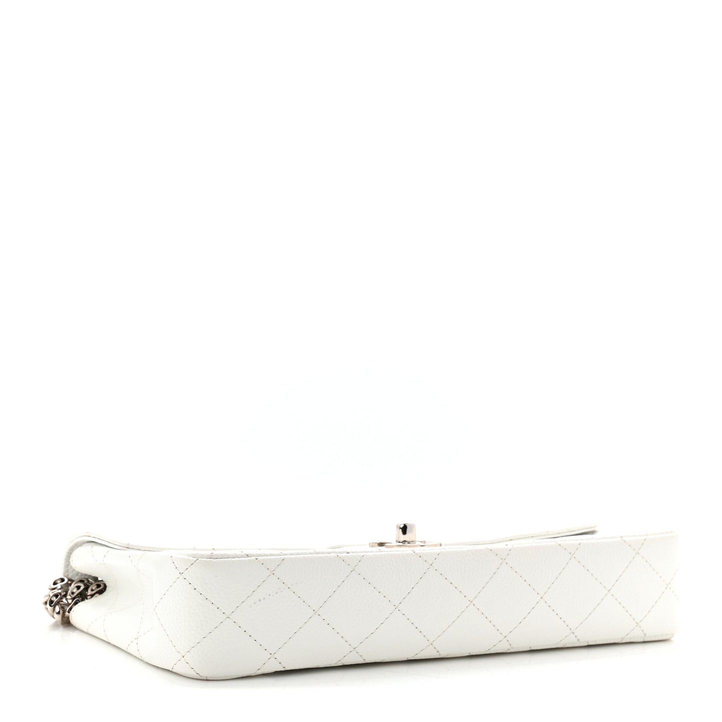 Caviar Quilted East West Flap Bijoux Chain White