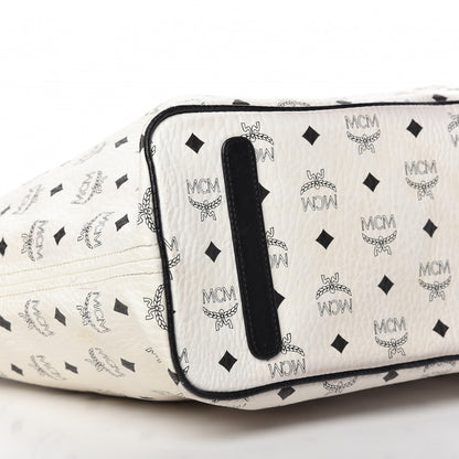 MCM Visetos Medium Anya Zip Top Shopper Tote White 6 of 17