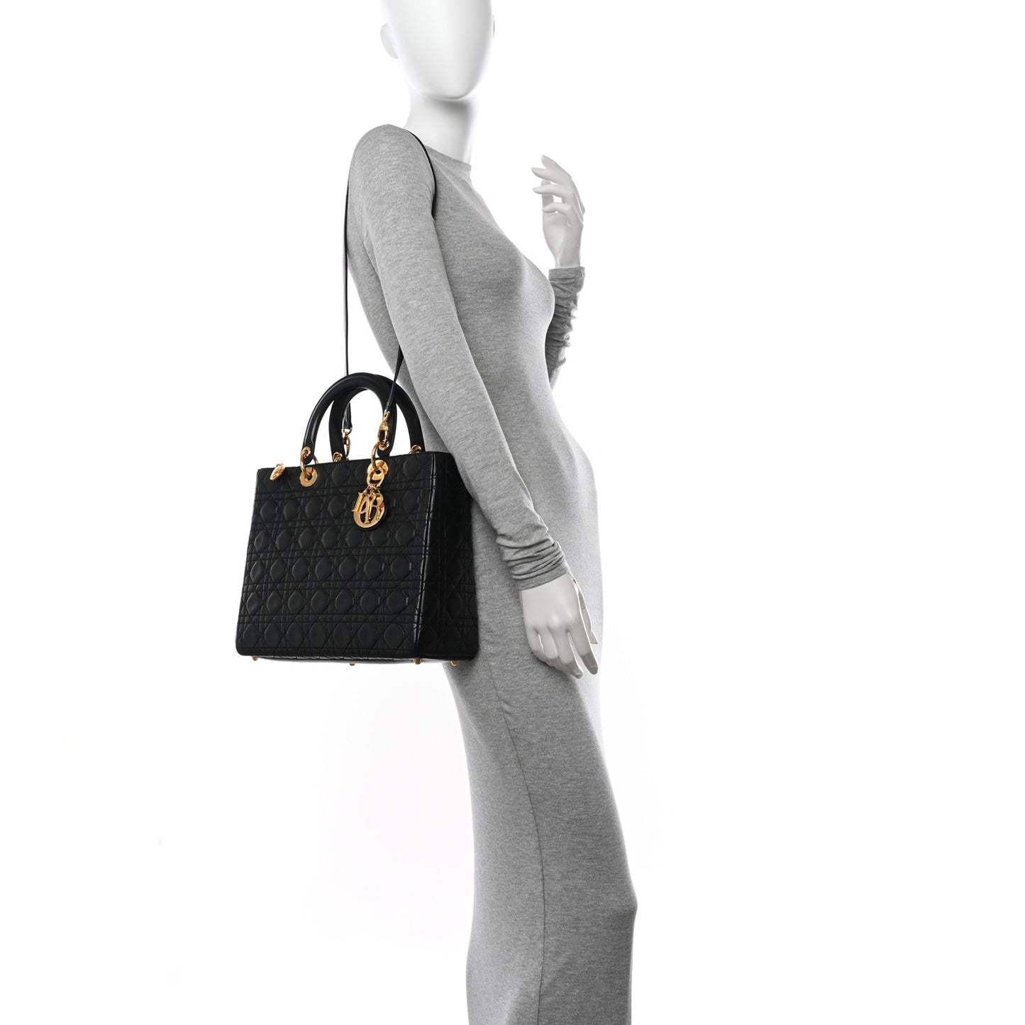 Lambskin Cannage Large Lady Dior Black