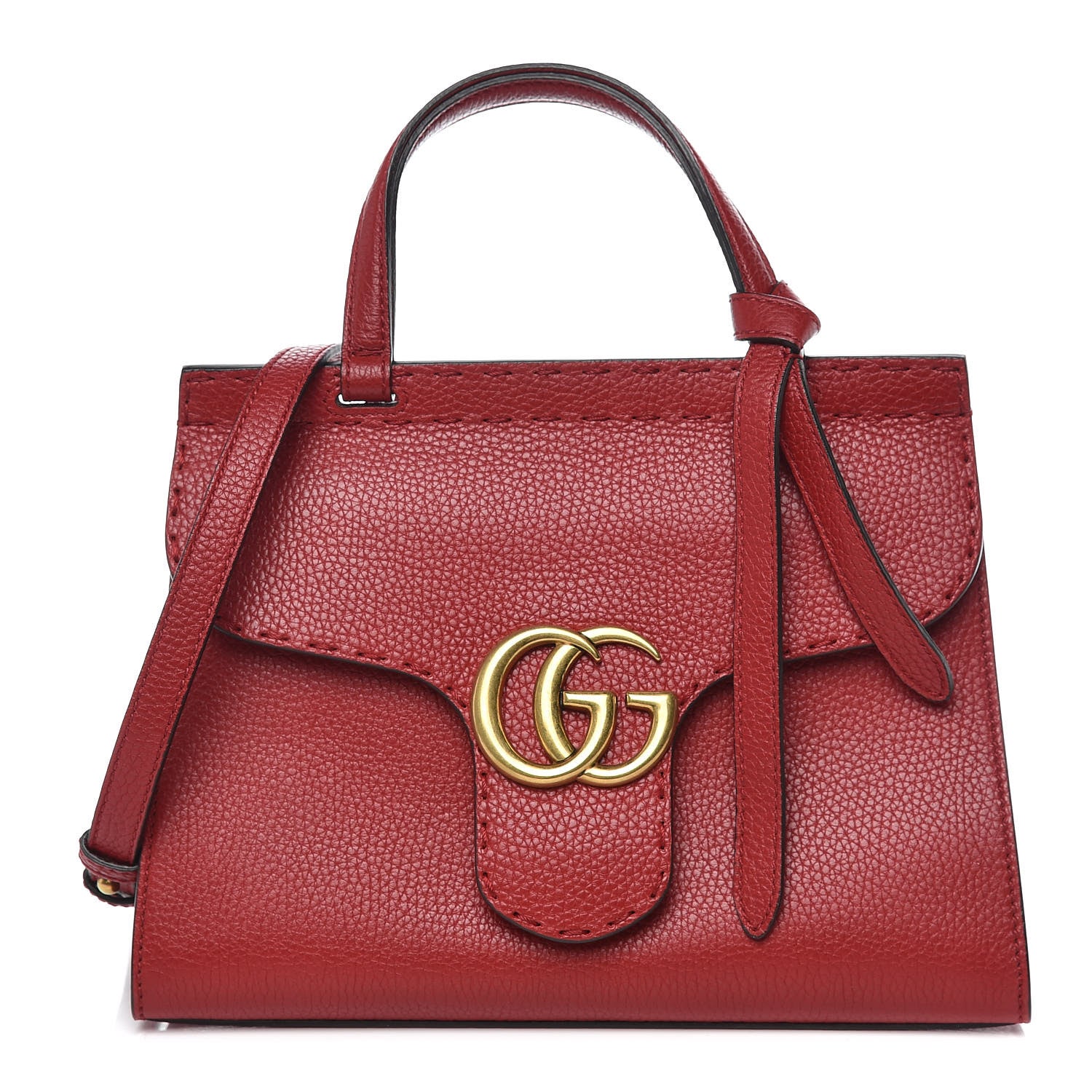 Gucci Calfskin Mini GG Marmont Top Handle Bag Vulcanic Red 1 of 9