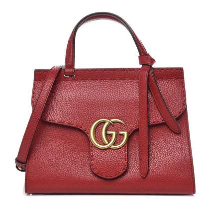 Gucci Calfskin Mini GG Marmont Top Handle Bag Vulcanic Red 1 of 9