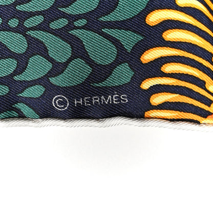 Hermes Silk Mountain Zebra Scarf 90 Turquoise Orange 4 of 6