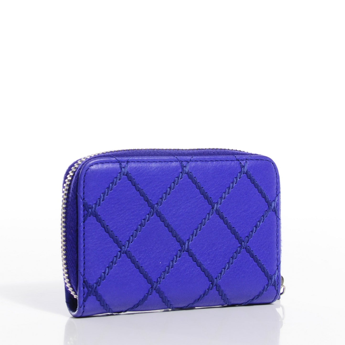 Calfskin Diamond Stitched Coin Purse Blue