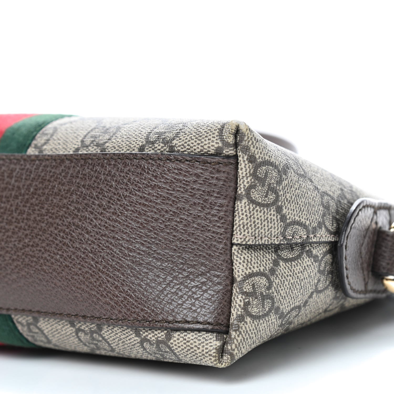 Gucci GG Supreme Monogram Textured Dollar Calfskin Web Small Ophidia Dome Shoulder Bag Beige Ebony New Acero 7 of 9