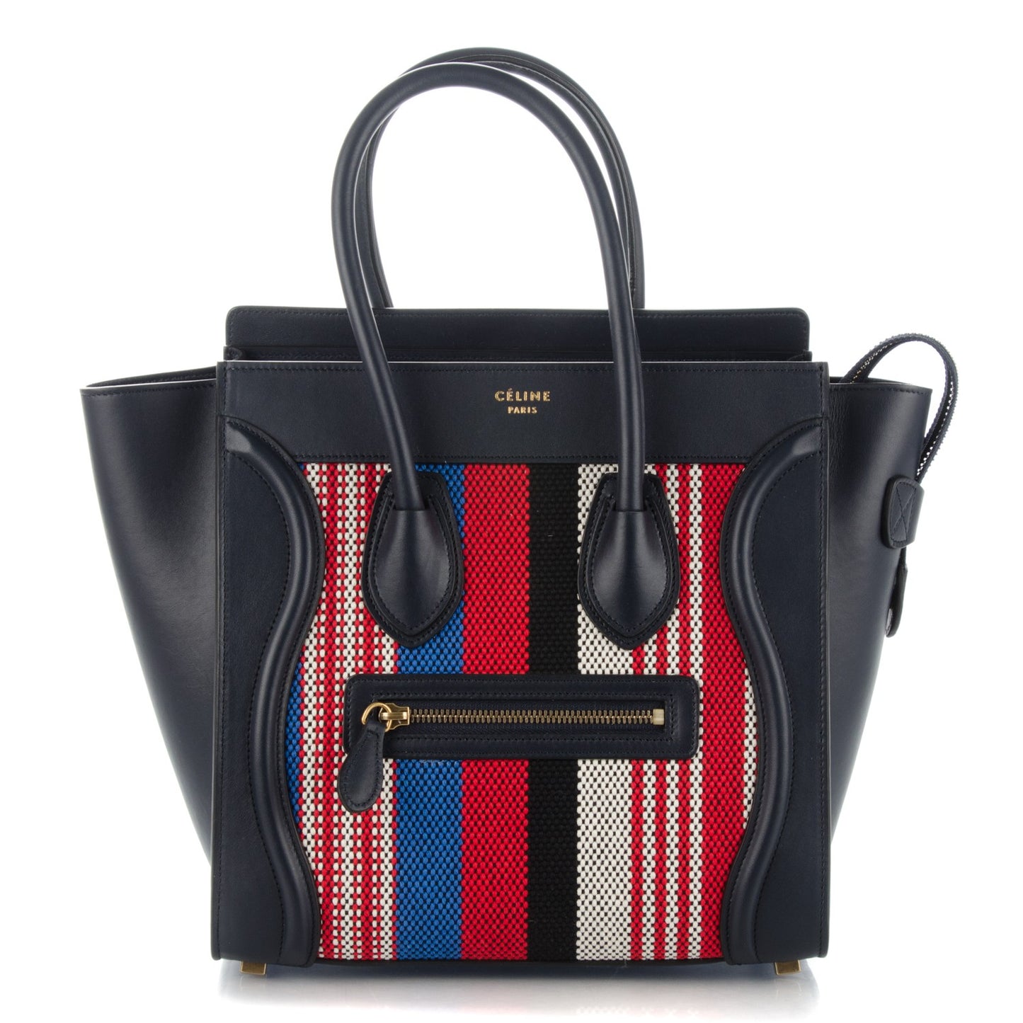 Smooth Calfskin Striped Canvas Micro Luggage Navy Blue
