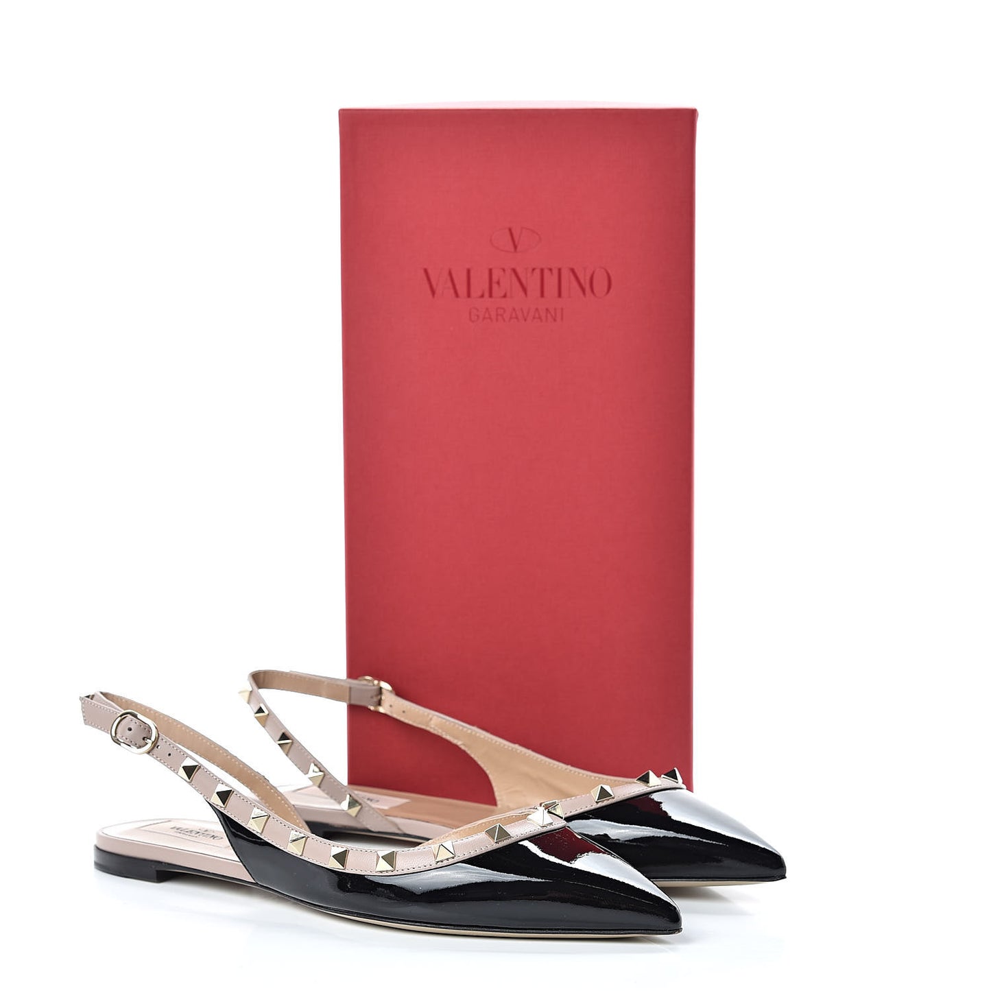Patent Rockstud Slingback Flats 39 Black Poudre