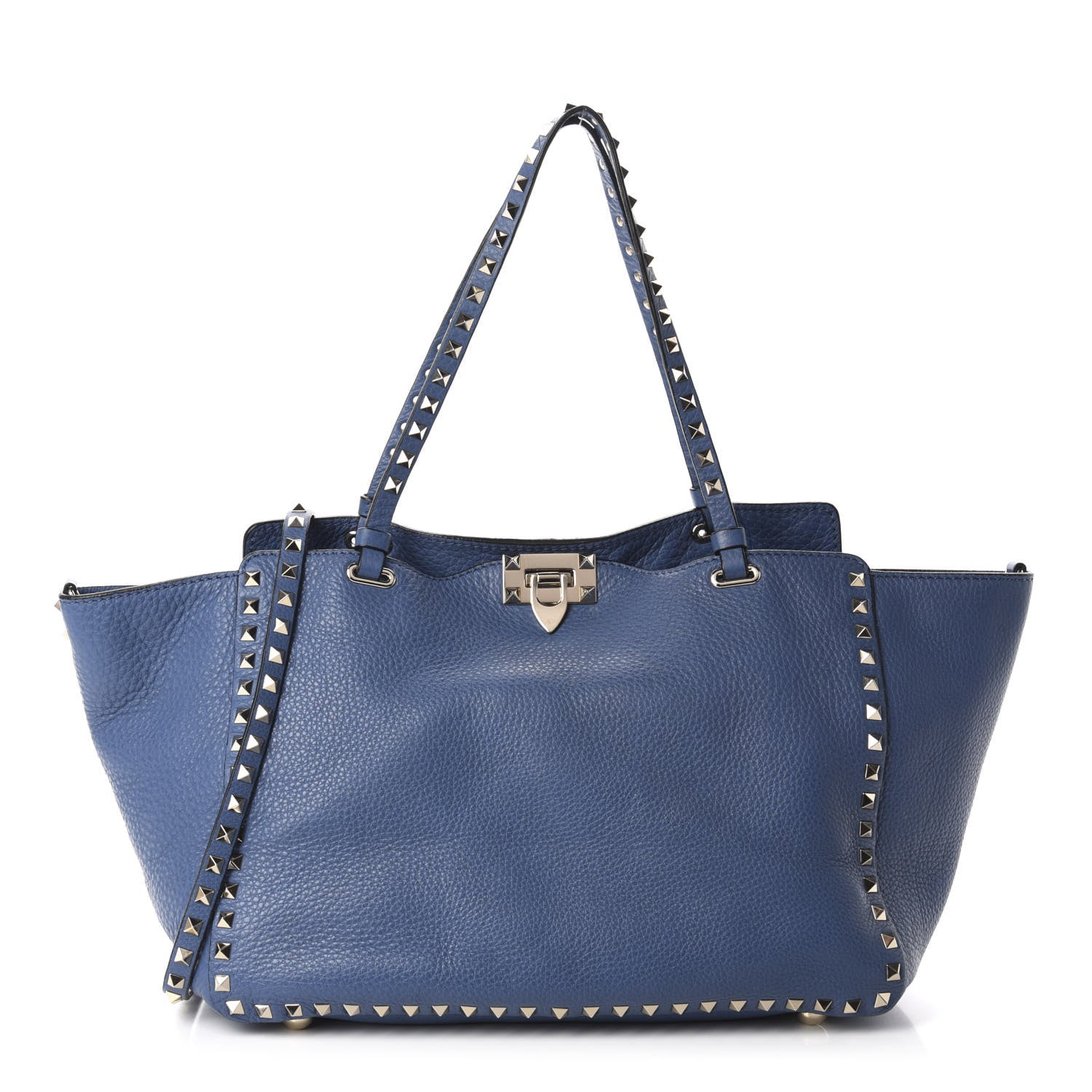 Valentino Garavani Pebbled Calfskin Medium Rockstud Tote Indaco 1 of 8