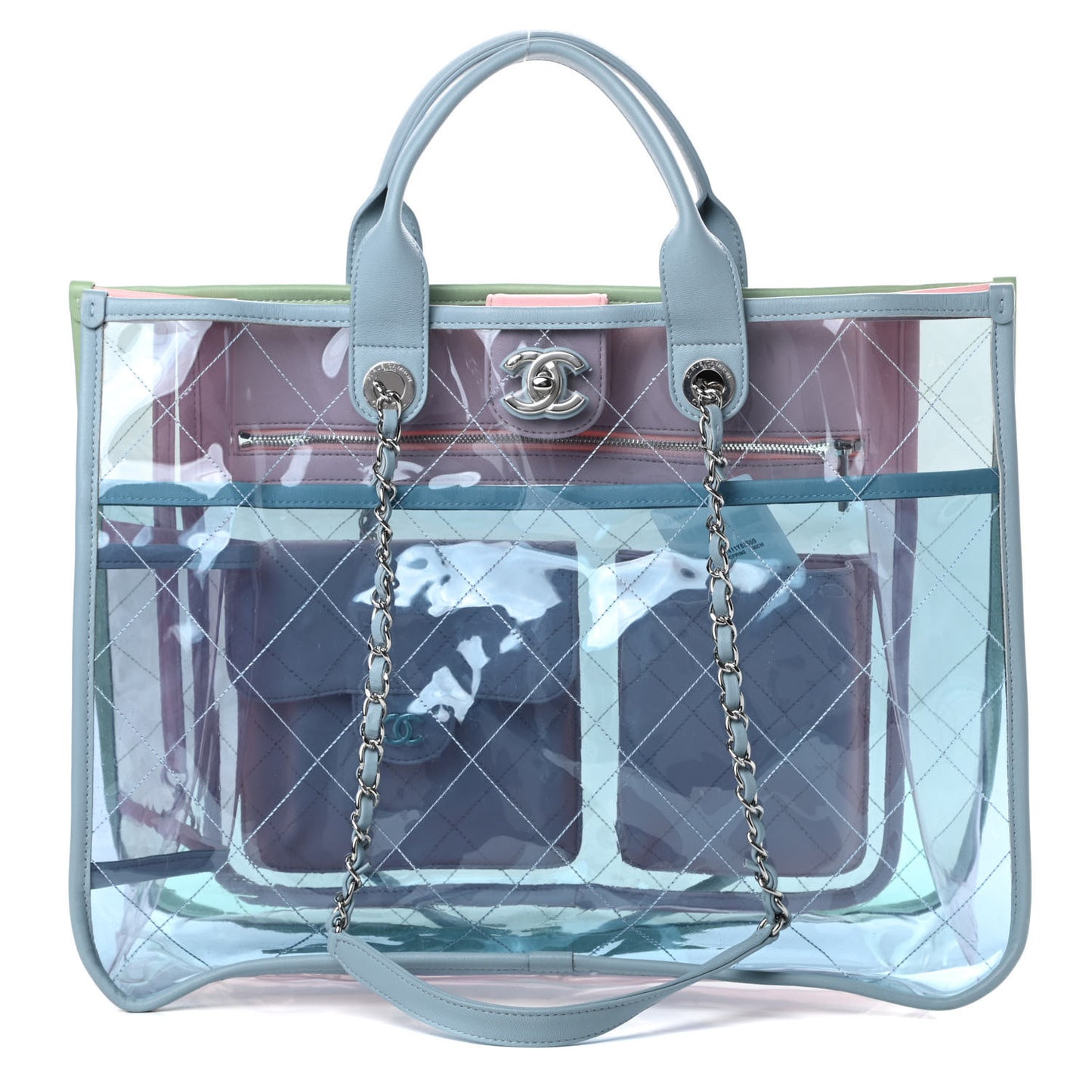 Lambskin PVC Quilted Medium Coco Splash Shopping Bag Blue Green Pink