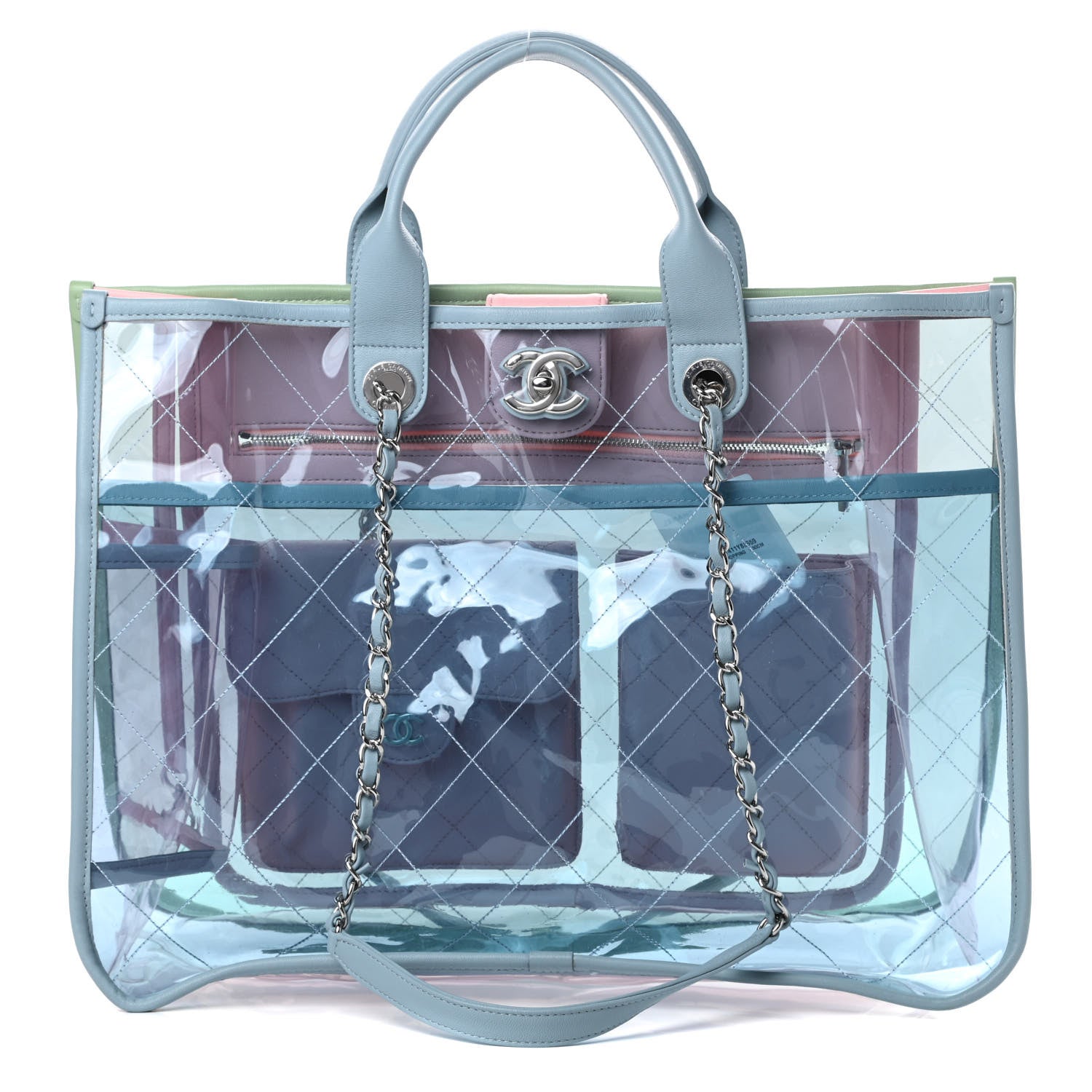 Chanel Lambskin PVC Quilted Medium Coco Splash Shopping Bag Blue Green Pink 1 of 12
