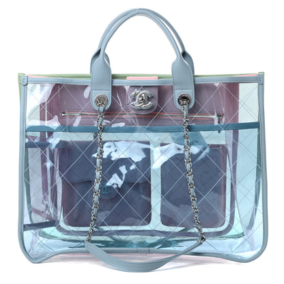 Chanel Lambskin PVC Quilted Medium Coco Splash Shopping Bag Blue Green Pink 1 of 12