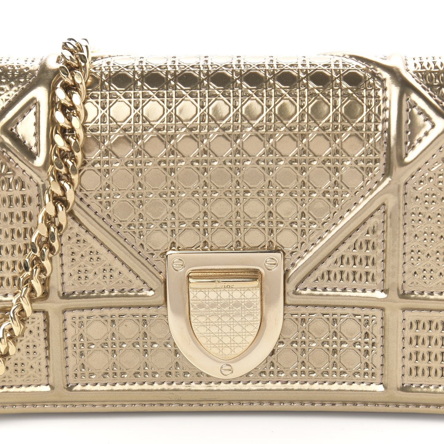 Metallic Patent Micro-Cannage Mini Diorama Flap Bag Gold